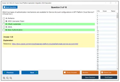 Oracle 1z0-1042-20 Oracle Cloud Platform Application Integration 2020 Specialist Practice test exam simulator test engine exam Prep practice test questions answers Image 5