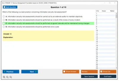 Exin ITSM20F IT Service Management Foundation based on ISO/IEC 20000 (ITSM20F.EN) Practice test exam simulator test engine exam Prep practice test questions answers Image 1