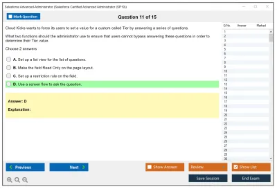 Salesforce Advanced-Administrator Salesforce Certified Advanced Administrator Practice test exam simulator test engine exam Prep practice test questions answers Image 11