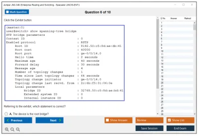 Juniper JN0-349 Enterprise Routing and Switching - Specialist (JNCIS-ENT) Practice test exam simulator test engine exam Prep practice test questions answers Image 6