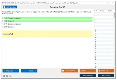 SAP C_TS450_1809 SAP Certified Application Associate - SAP S/4HANA Sourcing and Procurement - Upskilling for ERP Experts Practice test exam simulator test engine exam Prep practice test questions answers Image 3