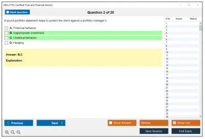 ABA CTFA Certified Trust and Financial Advisor Practice test exam simulator test engine exam Prep practice test questions answers Image 2