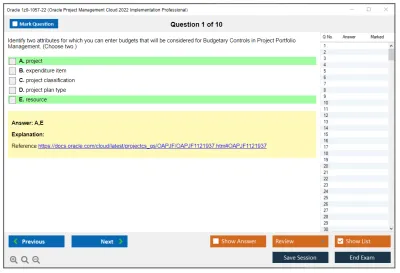 Oracle 1z0-1057-22 Oracle Project Management Cloud 2022 Implementation Professional Practice test exam simulator test engine exam Prep practice test questions answers Image 1