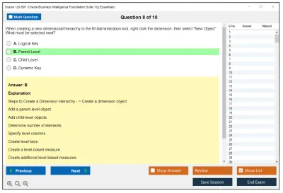 Oracle 1z0-591 Oracle Business Intelligence Foundation Suite 11g Essentials Practice test exam simulator test engine exam Prep practice test questions answers Image 8
