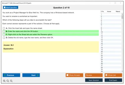 Microsoft 77-888 Microsoft Excel 2010 Expert Practice test exam simulator test engine exam Prep practice test questions answers Image 2