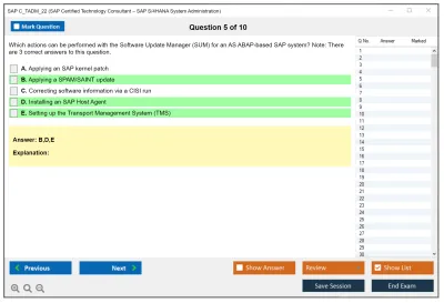 SAP C_TADM_22 SAP Certified Technology Consultant – SAP S/4HANA System Administration Practice test exam simulator test engine exam Prep practice test questions answers Image 5