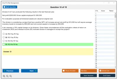 Cima P3 Risk Management Practice test exam simulator test engine exam Prep practice test questions answers Image 10