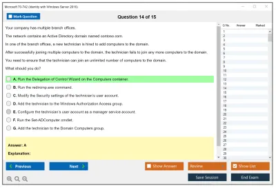 Microsoft 70-742 Identity with Windows Server 2016 Practice test exam simulator test engine exam Prep practice test questions answers Image 14