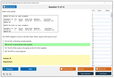 Cisco 300-180 Troubleshooting Cisco Data Center Infrastructure Practice test exam simulator test engine exam Prep practice test questions answers Image 11