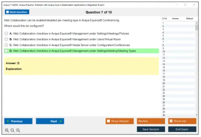 Avaya 71400X Avaya Equinox Solution with Avaya Aura Collaboration Applications Integration Exam Practice test exam simulator test engine exam Prep practice test questions answers Image 7