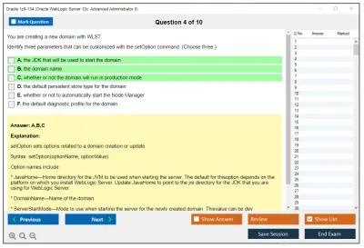 Oracle 1z0-134 Oracle WebLogic Server 12c: Advanced Administrator II Practice test exam simulator test engine exam Prep practice test questions answers Image 4