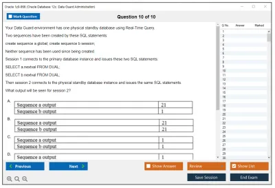 Oracle 1z0-066 Oracle Database 12c: Data Guard Administration Practice test exam simulator test engine exam Prep practice test questions answers Image 10