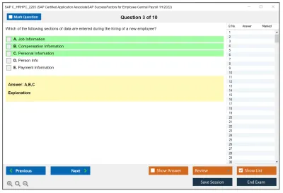 SAP C_HRHPC_2205 SAP Certified Application AssociateSAP SuccessFactors for Employee Central Payroll 1H/2022 Practice test exam simulator test engine exam Prep practice test questions answers Image 3