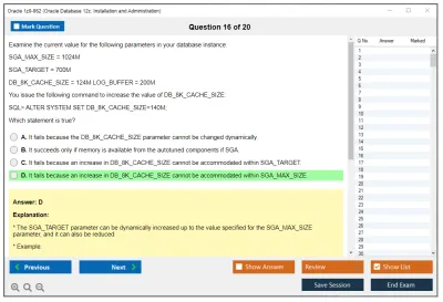 Oracle 1z0-062 Oracle Database 12c: Installation and Administration Practice test exam simulator test engine exam Prep practice test questions answers Image 16