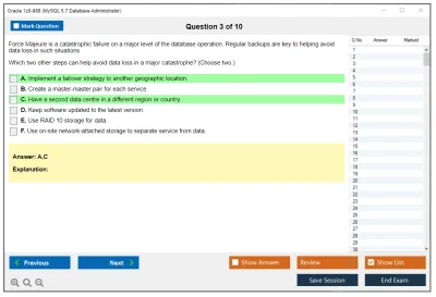 Oracle 1z0-888 MySQL 5.7 Database Administrator Practice test exam simulator test engine exam Prep practice test questions answers Image 3