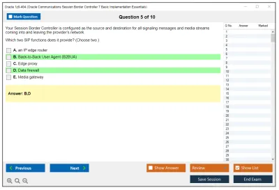 Oracle 1z0-404 Oracle Communications Session Border Controller 7 Basic Implementation Essentials Practice test exam simulator test engine exam Prep practice test questions answers Image 5