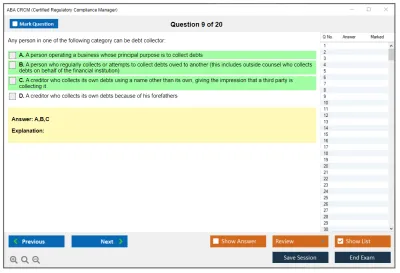 ABA CRCM Certified Regulatory Compliance Manager Practice test exam simulator test engine exam Prep practice test questions answers Image 9