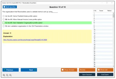 Oracle 1z0-518 Oracle EBS R12.1 Receivables Essentials Practice test exam simulator test engine exam Prep practice test questions answers Image 10