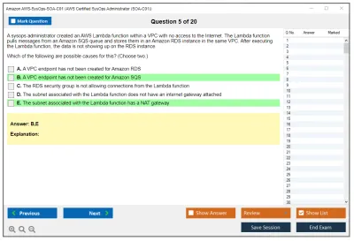 Amazon AWS AWS-SysOps-SOA-C01 AWS Certified SysOps Administrator - Associate Practice test exam simulator test engine exam Prep practice test questions answers Image 5