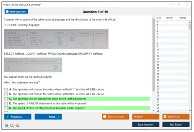 Oracle 1z0-882 MySQL 5.6 Developer Practice test exam simulator test engine exam Prep practice test questions answers Image 5