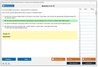 Adobe AD0-C102 Adobe Certified Instructor for Creative Cloud Video Editing Solutions Practice test exam simulator test engine exam Prep practice test questions answers Image 4