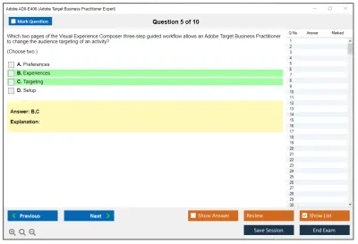 Adobe AD0-E406 Adobe Target Business Practitioner Expert Practice test exam simulator test engine exam Prep practice test questions answers Image 5