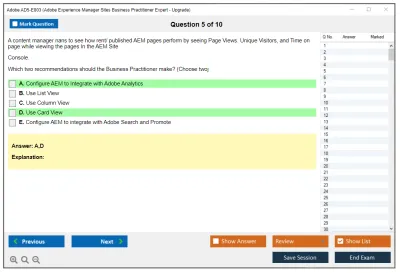 Adobe AD5-E803 Adobe Experience Manager Sites Business Practitioner Expert - Upgrade Practice test exam simulator test engine exam Prep practice test questions answers Image 5