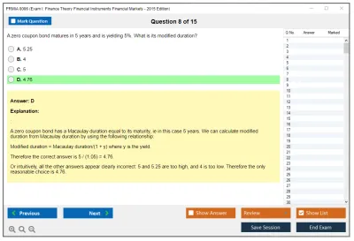 PRMIA 8006 Exam I: Finance Theory Financial Instruments Financial Markets - 2015 Edition Practice test exam simulator test engine exam Prep practice test questions answers Image 8
