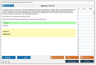 HP HPE2-CP08 Implementing Object Storage for Active Archive Practice test exam simulator test engine exam Prep practice test questions answers Image 10