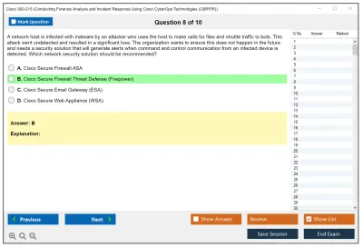 Cisco 300-215 Conducting Forensic Analysis and Incident Response Using Cisco CyberOps Technologies (CBRFIR) Practice test exam simulator test engine exam Prep practice test questions answers Image 8