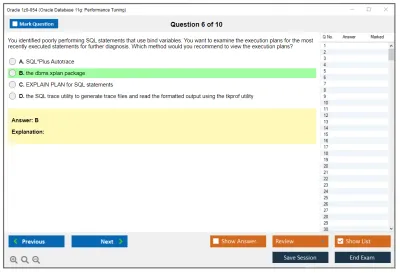 Oracle 1z0-054 Oracle Database 11g: Performance Tuning Practice test exam simulator test engine exam Prep practice test questions answers Image 6