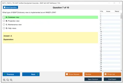 SAP C_TAW12_750 SAP Certified Associate - Developer - ABAP with SAP NetWeaver 7.50 Practice test exam simulator test engine exam Prep practice test questions answers Image 7