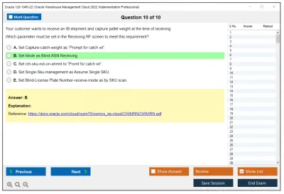 Oracle 1z0-1045-22 Oracle Warehouse Management Cloud 2022 Implementation Professional Practice test exam simulator test engine exam Prep practice test questions answers Image 10