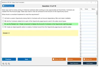 Salesforce CRT-251 Salesforce Certified Sales Cloud Consultant Practice test exam simulator test engine exam Prep practice test questions answers Image 13