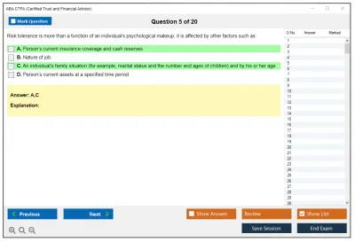 ABA CTFA Certified Trust and Financial Advisor Practice test exam simulator test engine exam Prep practice test questions answers Image 5