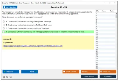Oracle 1z0-1077-22 Oracle Order Management Cloud Order to Cash 2022 Implementation Professional Practice test exam simulator test engine exam Prep practice test questions answers Image 10