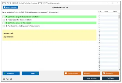 SAP C_TS413_1809 SAP Certified Application Associate - SAP S/4HANA Asset Management Practice test exam simulator test engine exam Prep practice test questions answers Image 4