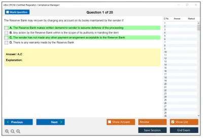 ABA CRCM Certified Regulatory Compliance Manager Practice test exam simulator test engine exam Prep practice test questions answers Image 1