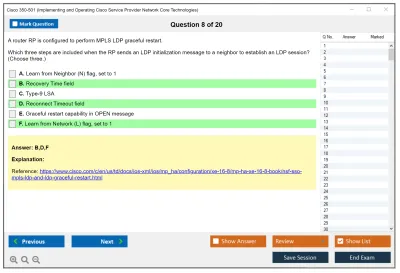 Cisco 350-501 Implementing and Operating Cisco Service Provider Network Core Technologies (350-501 SPCOR) Practice test exam simulator test engine exam Prep practice test questions answers Image 8