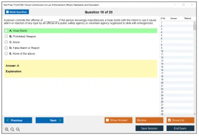 Test Prep TCLEOSE Texas Commission on Law Enforcement Officers Standards and Education Practice test exam simulator test engine exam Prep practice test questions answers Image 16
