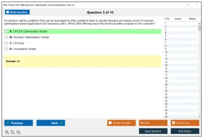 IBM P2020-795 IBM Decision Optimization Technical Mastery Test v2 Practice test exam simulator test engine exam Prep practice test questions answers Image 3