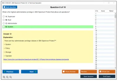 IBM C1000-051 IBM Spectrum Protect V8.1.8 Technical Specialist Practice test exam simulator test engine exam Prep practice test questions answers Image 8