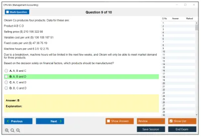 CPA MA Management Accounting Practice test exam simulator test engine exam Prep practice test questions answers Image 9