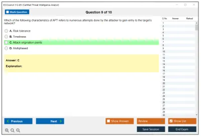 ECCouncil 312-85 Certified Threat Intelligence Analyst (CTIA) Practice test exam simulator test engine exam Prep practice test questions answers Image 9