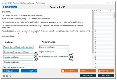 Microsoft MS-200 Planning and Configuring a Messaging Platform  Practice test exam simulator test engine exam Prep practice test questions answers Image 1
