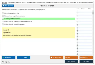 Test Prep CLEP-History-and-Social-Sciences CLEP History and Social Sciences: American Government, Educational Psychology, History of the United States, Macroeconomics, Microeconomics, Psychology Practice test exam simulator test engine exam Prep practice test questions answers Image 16