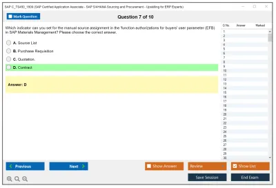 SAP C_TS450_1809 SAP Certified Application Associate - SAP S/4HANA Sourcing and Procurement - Upskilling for ERP Experts Practice test exam simulator test engine exam Prep practice test questions answers Image 7